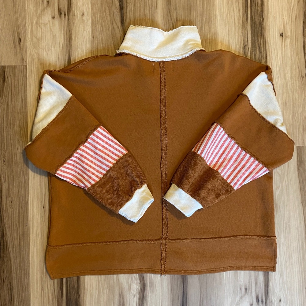 Bucket List Womens Rust Brown Oversized Rugby Sweatshirt Colorblock Striped Med - Picture 2 of 6